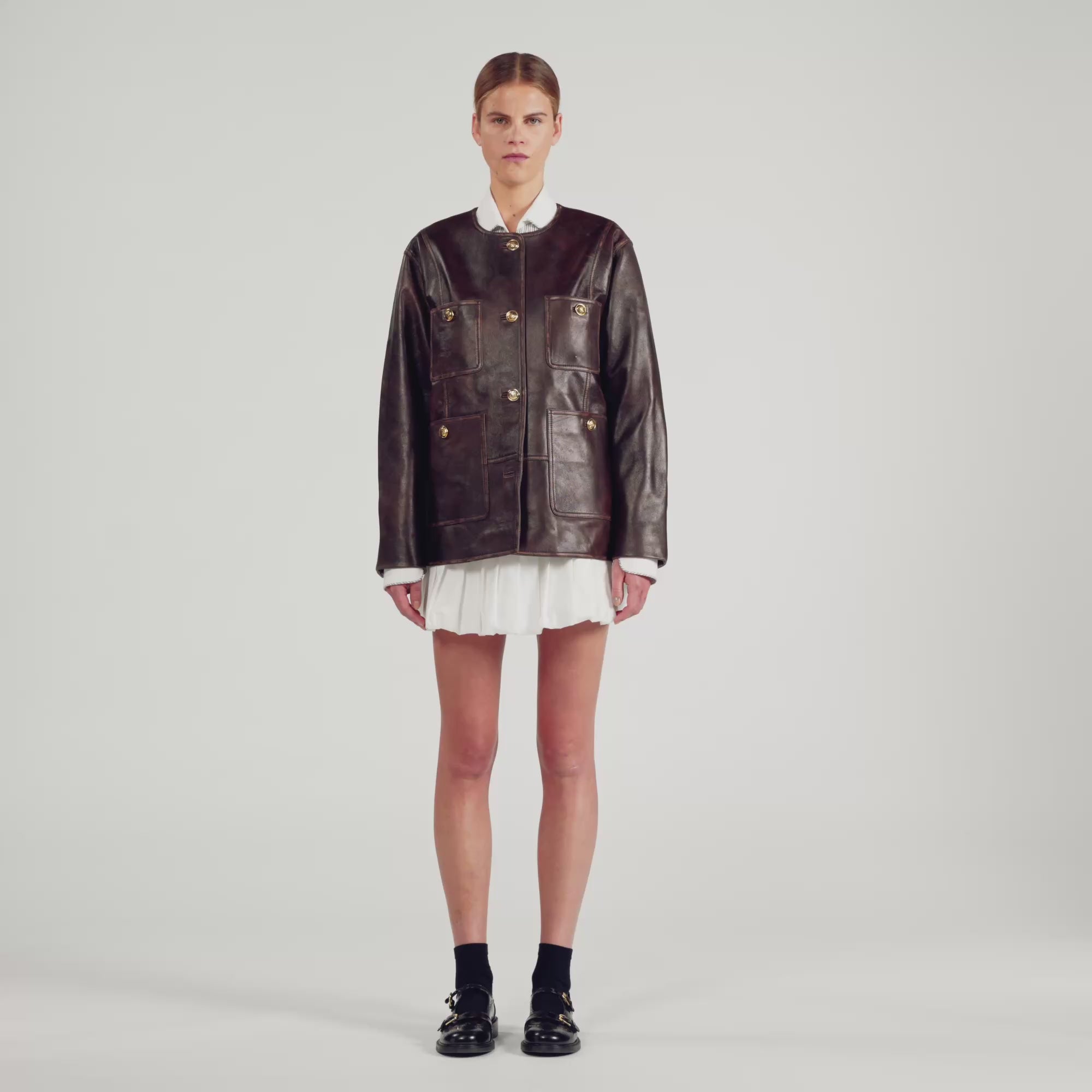 Jerem Long distressed leather jacket Black Brown