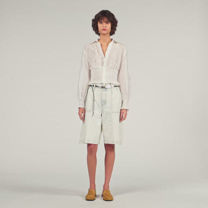 Smocked Linen Shirt White