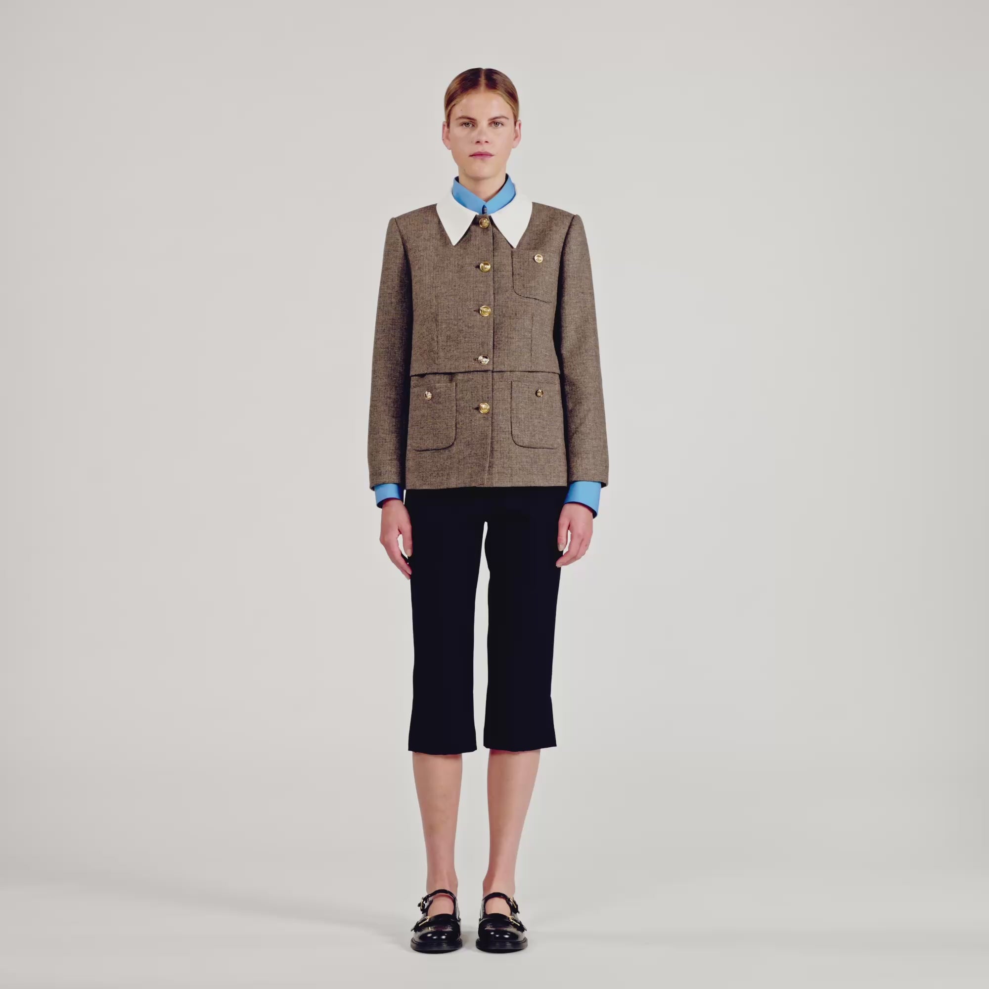 Leia Houndstooth Suit Jacket Brown