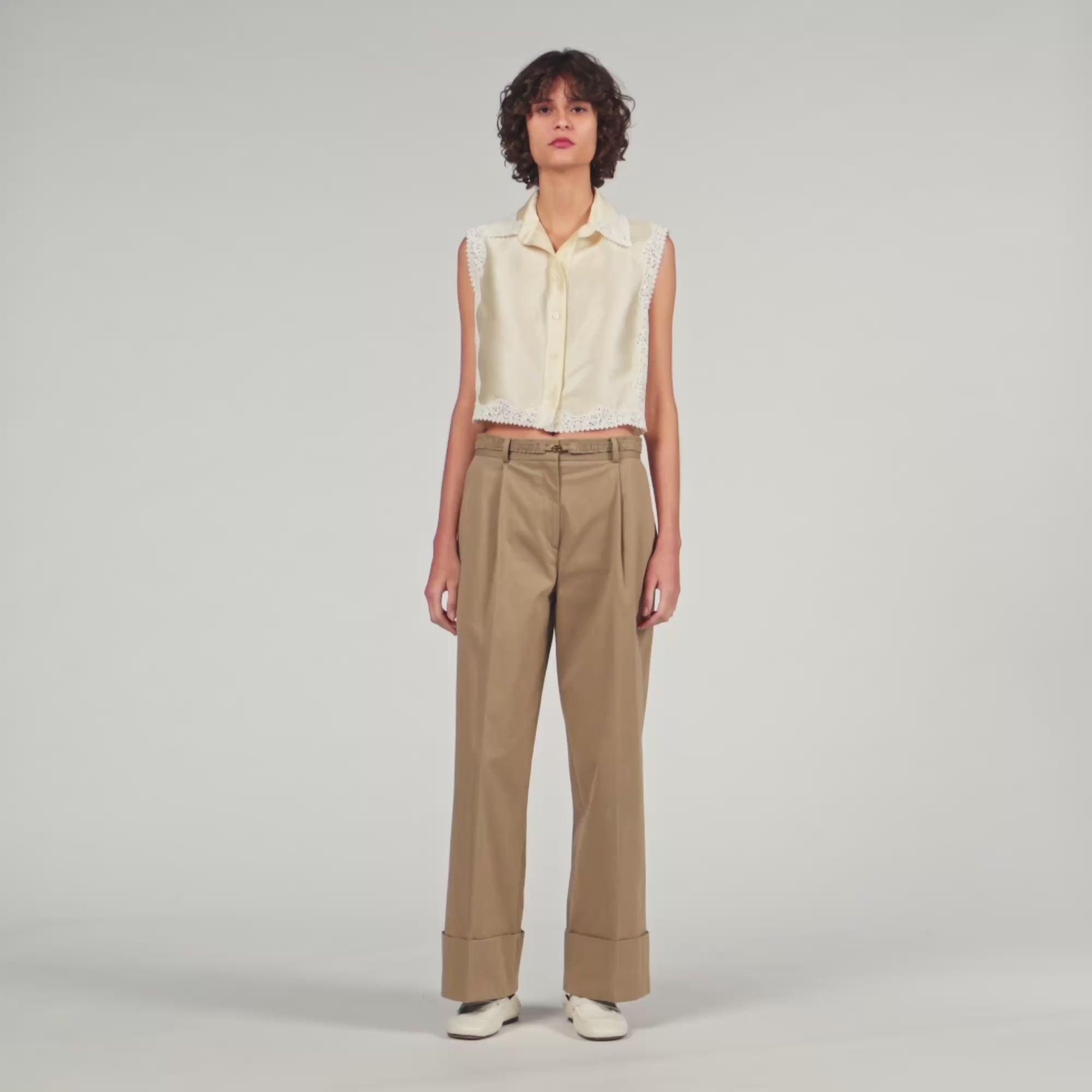 Cropped Shirt With Lace Details Ecru