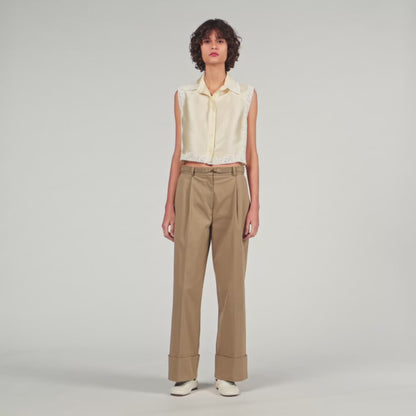 Cropped Shirt With Lace Details Ecru