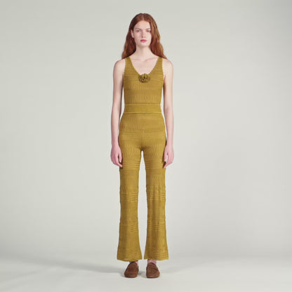 Milie Floral Pointelle Knit Jumper Olive