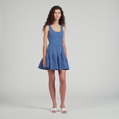 Nina Beaded Knit Short Dress BLUE