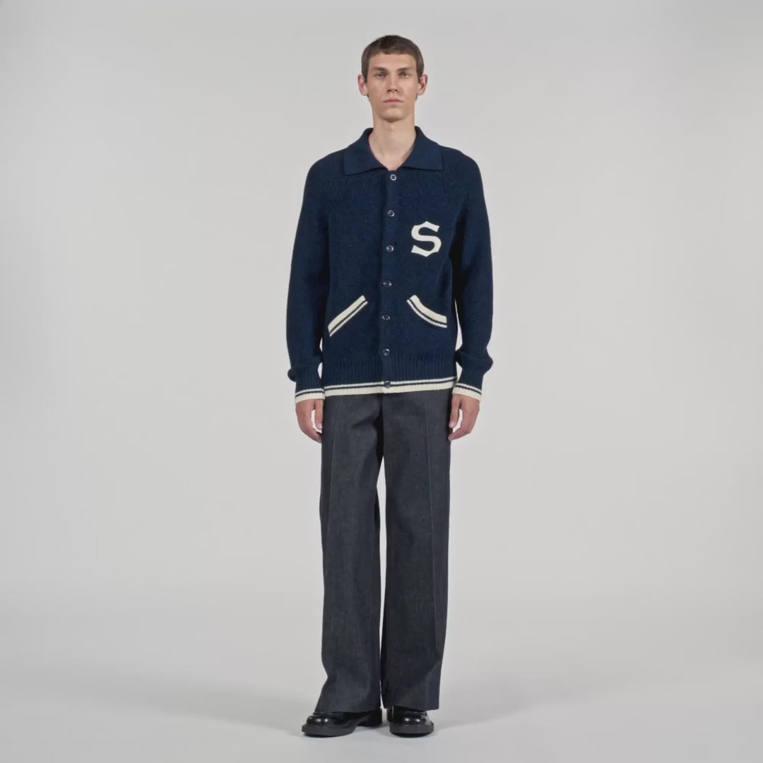 Varsity Cardigan Wool Cardigan With Patch S Navy Blue