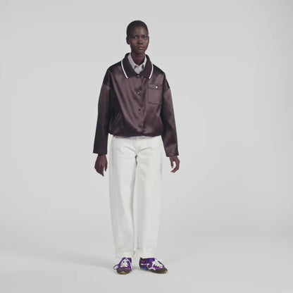 Quinn Satin-look jacket with polo collar Brown