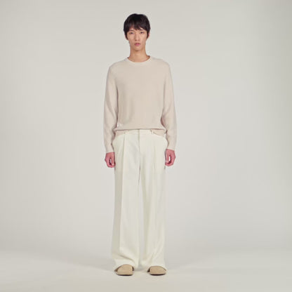 New Rice Wool Crew-Neck Sweater In Seed Stitch Ecru