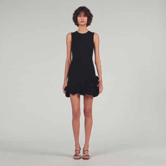 Floral Knit Short Dress Black