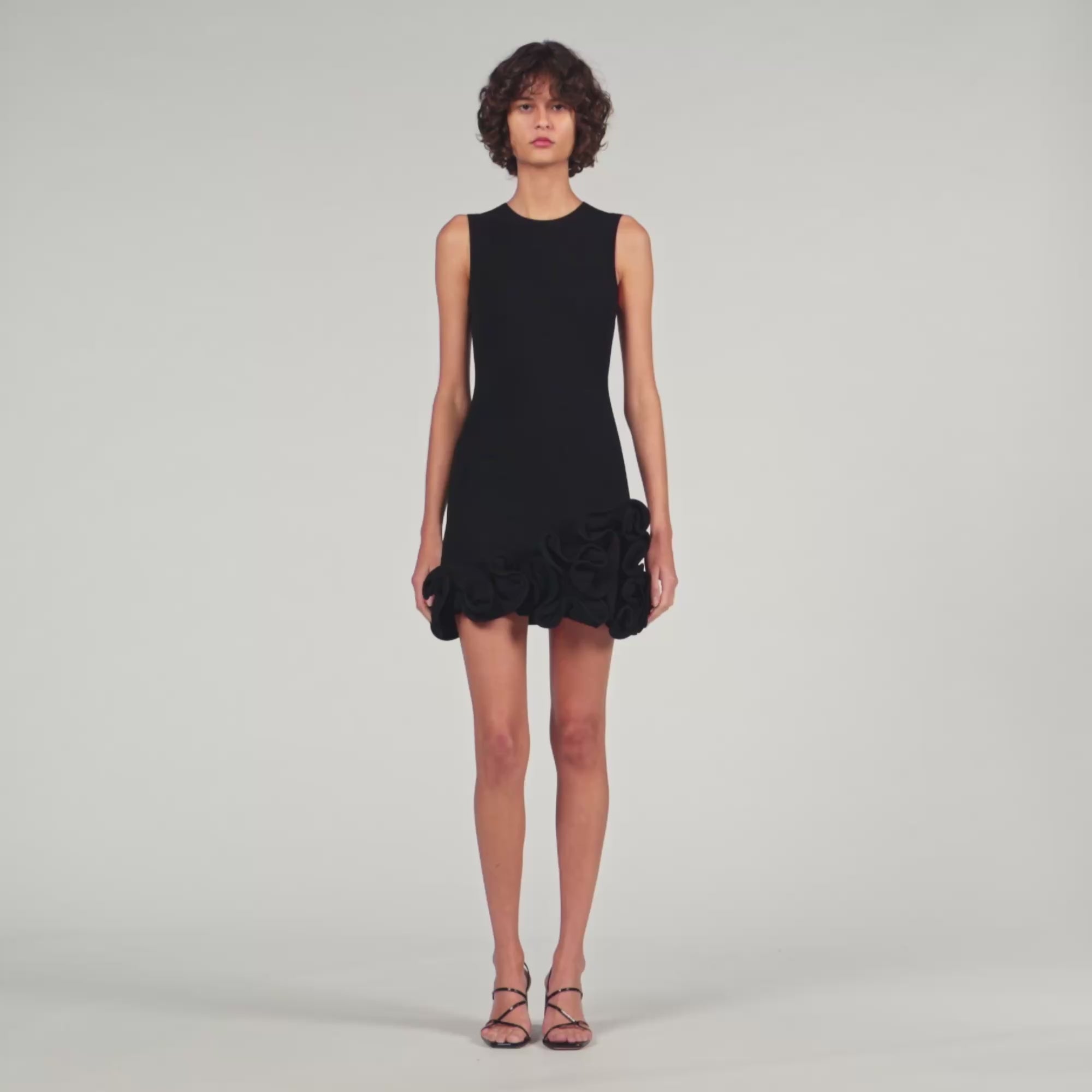 Floral Knit Short Dress Black