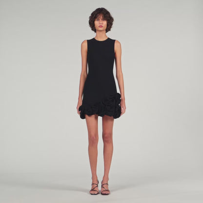 Floral Knit Short Dress Black