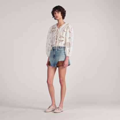 Luana Floral Openwork Crop Top Ecru