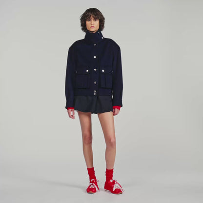 Blair Double-faced standing collar coat Navy Blue