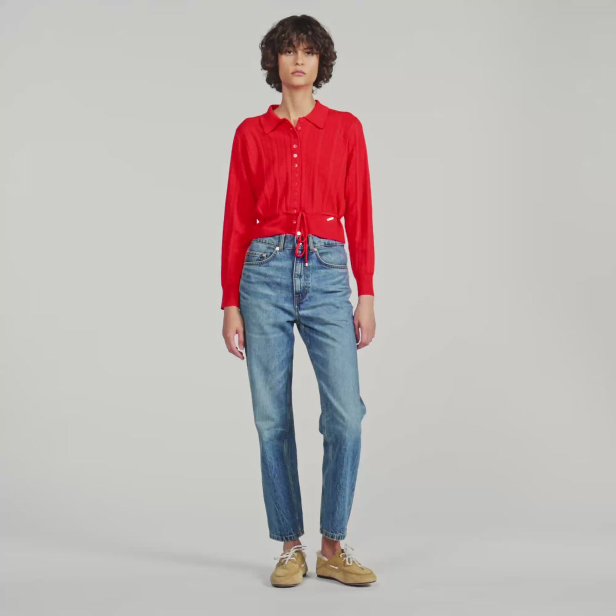 Lotus Pointelle knit cardigan Red