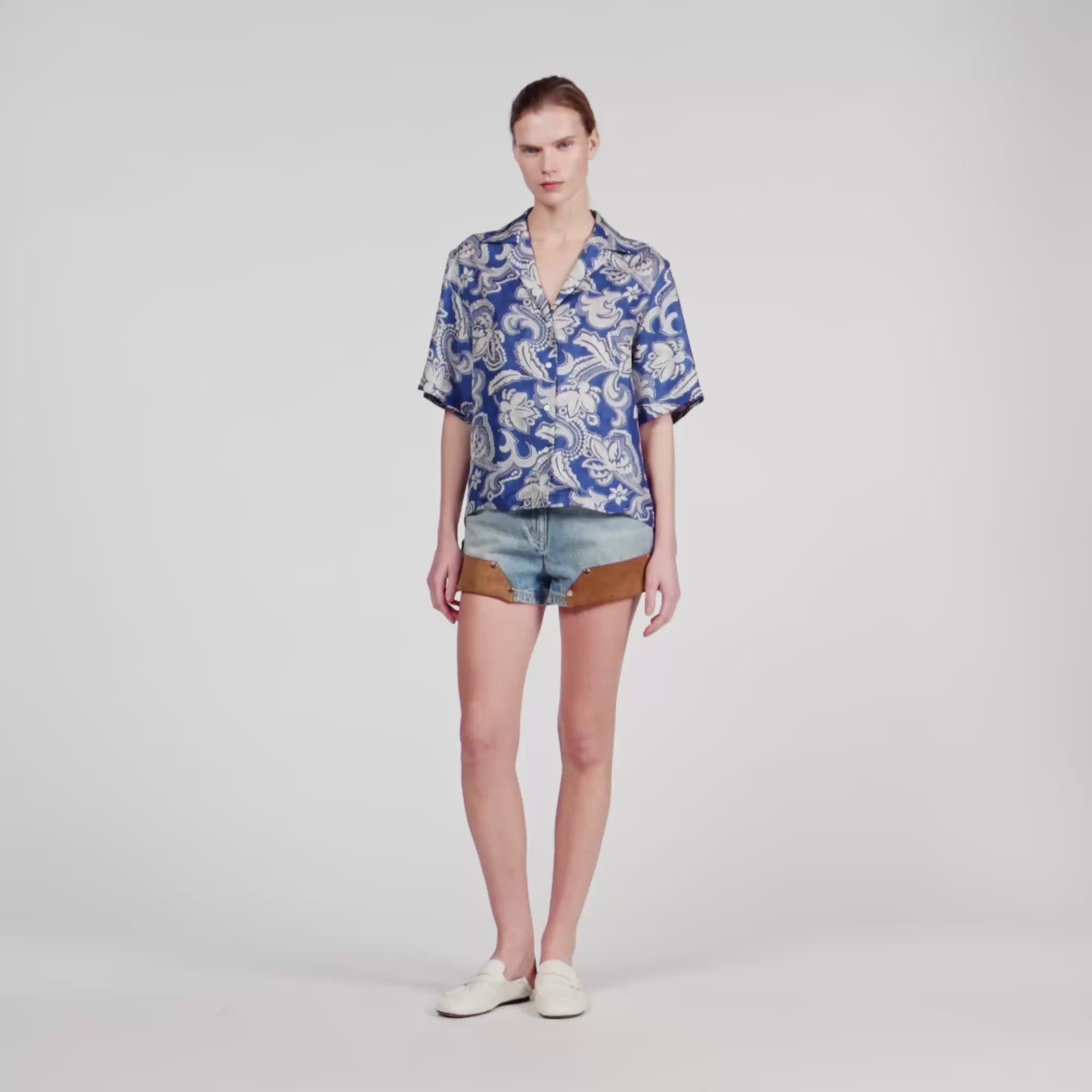 Pierlat Floral Print Shirt BLUE / ECRU
