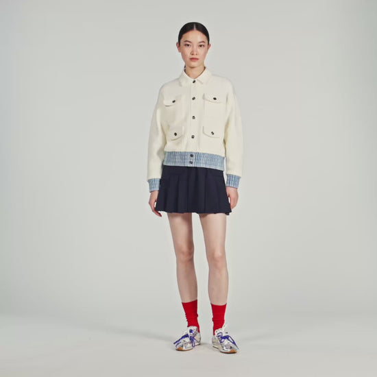 Madeen Cardigan With Denim Details Ecru