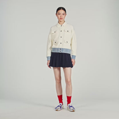 Madeen Cardigan With Denim Details Ecru