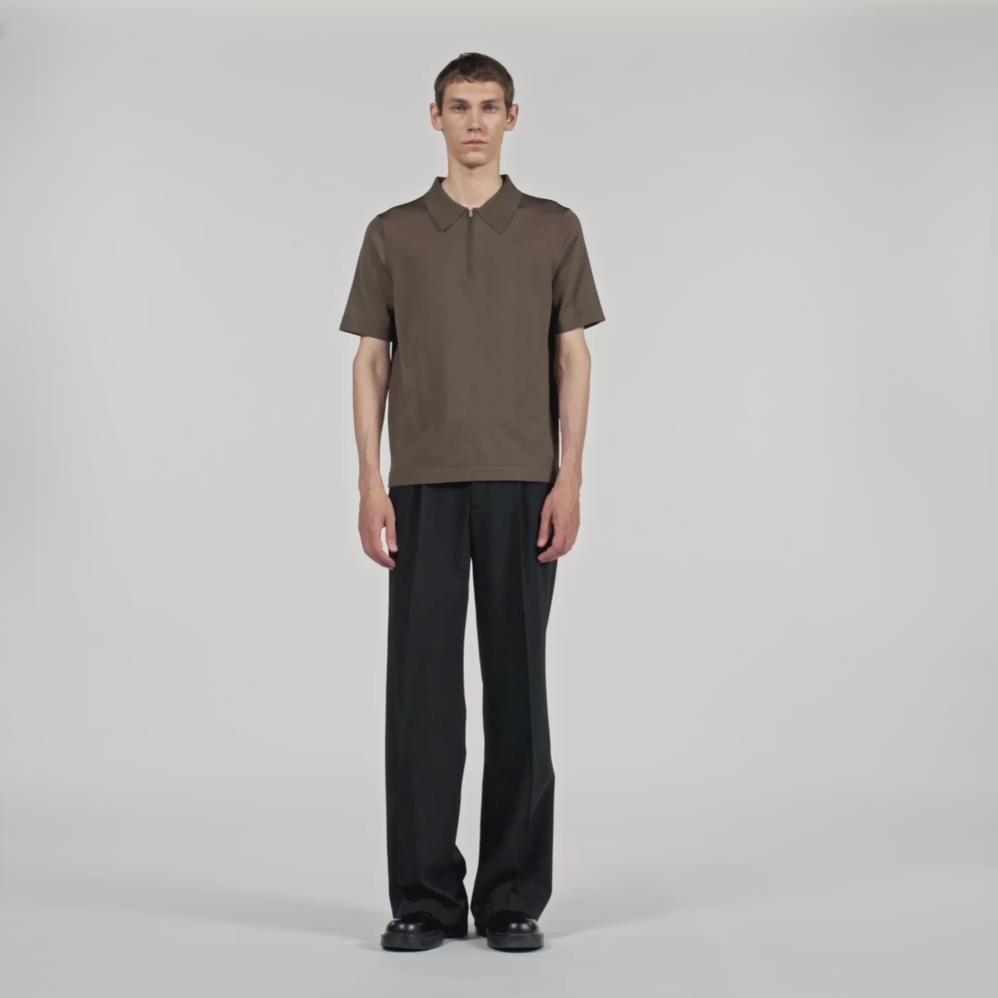 Pablo Zip Knitted Polo Shirt With Zip Collar Taupe