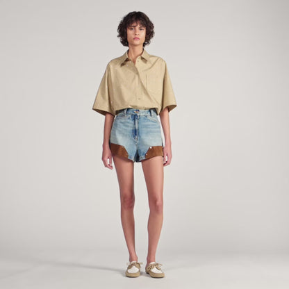 Rio Cotton Shirt With Rhinestones Beige