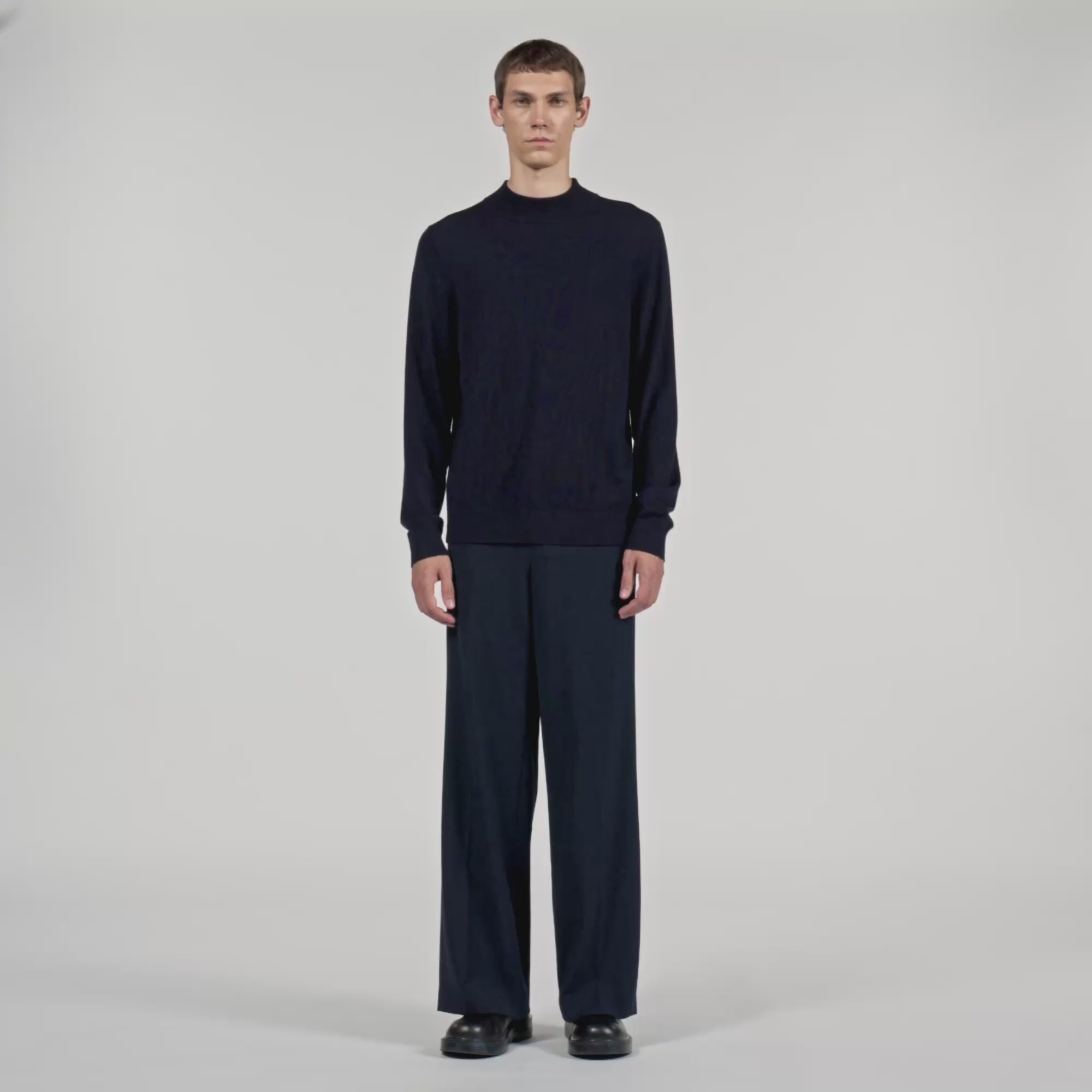 Industrial Wool jumper with high neck Midnight Blue