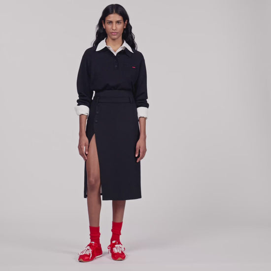 Rivermissa Mid-length slit wool skirt Black
