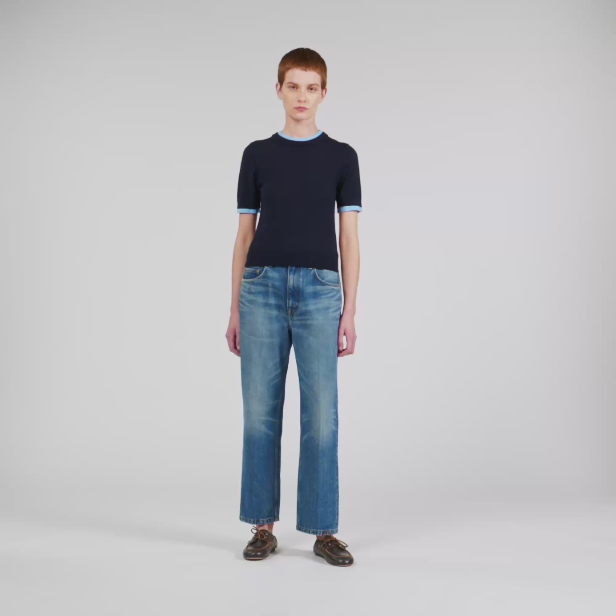 Erel Two-Tone Cropped Jumper Navy Blue