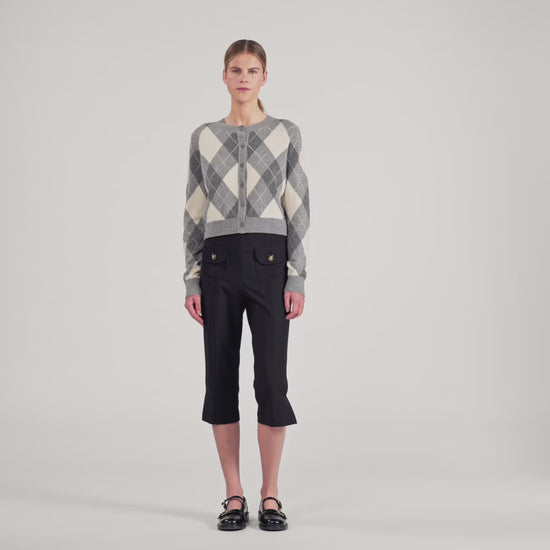 Euryane Argyle Pattern Cardigan Grey