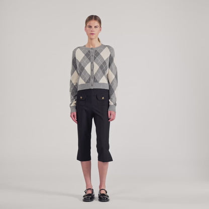 Euryane Argyle Pattern Cardigan Grey