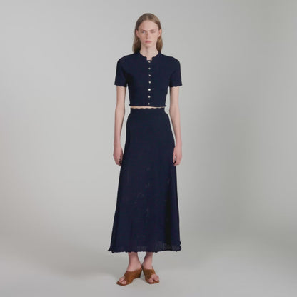 Hedda Pointelle knit maxi skirt Navy Blue