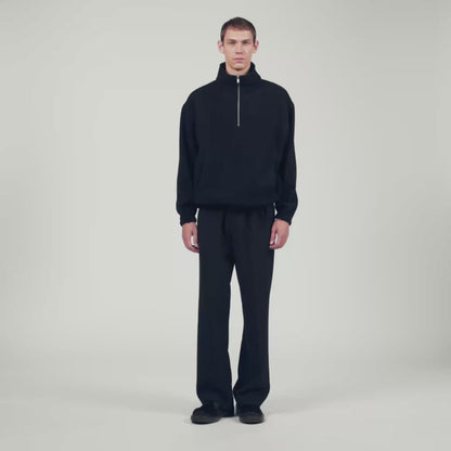 L Fleece Zipped standing collar sweatshirt Black