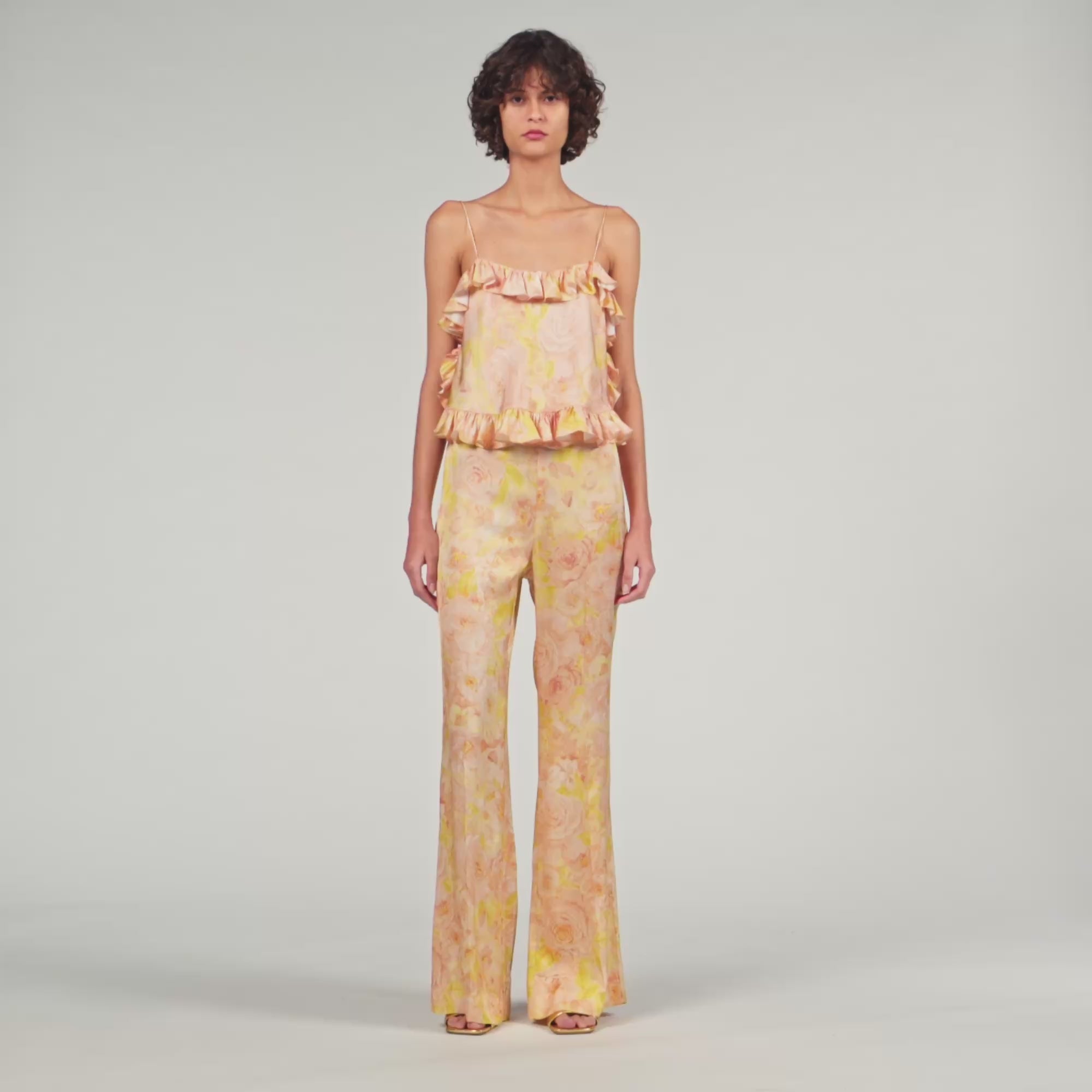 Floral Print Floaty Trousers Pink Green