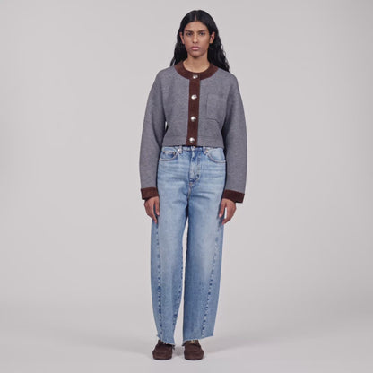 Parker Cardigan with suede panels Grey