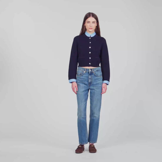 Anthony Two-tone origami collar cardigan Navy Blue