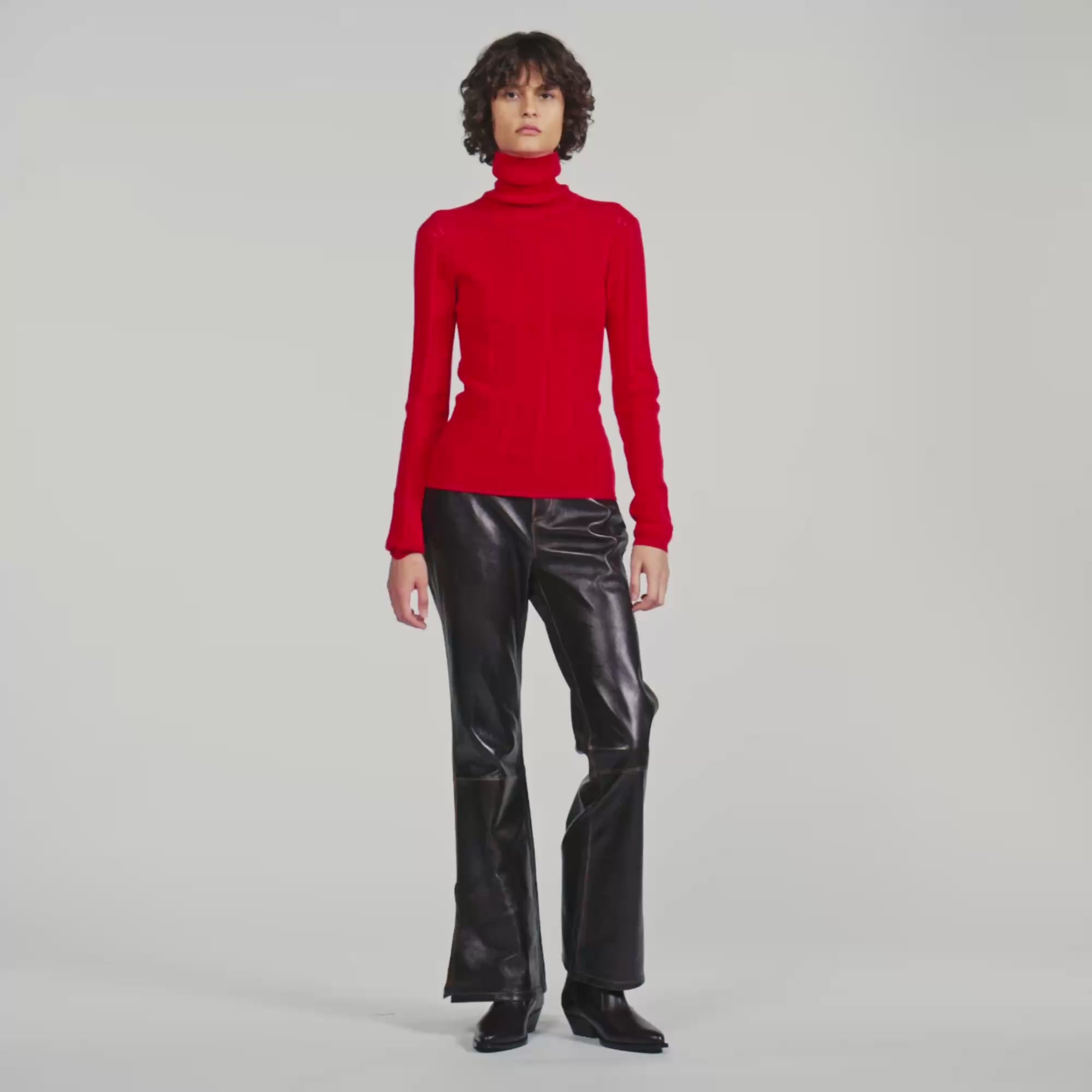 Eline Cable knit roll-neck jumper Red