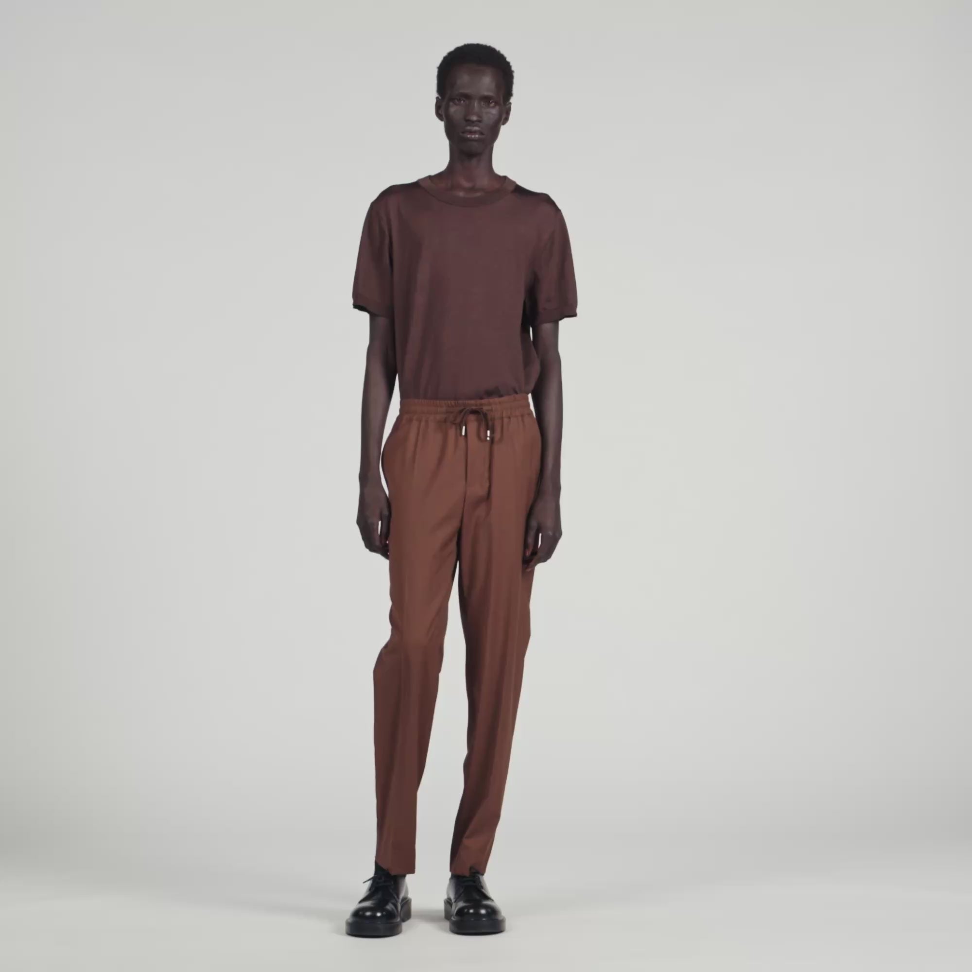 New Alpha Elasticated Straight-Leg Trousers Chocolate