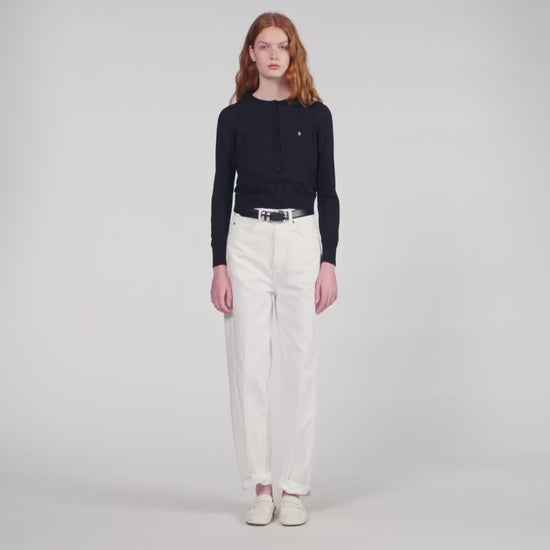 Tim Padded Round Neck Cropped Cardigan Black