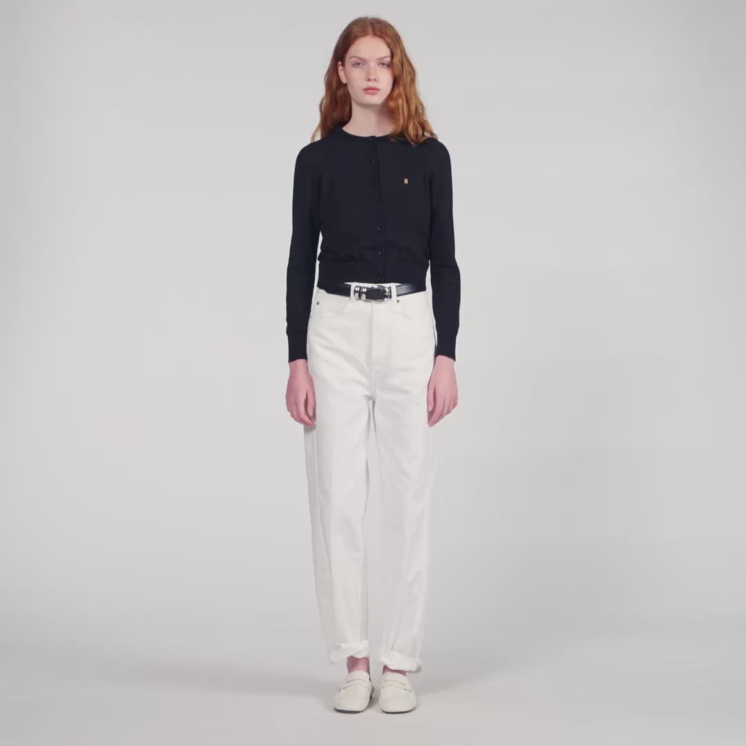 Tim Padded Round Neck Cropped Cardigan Black