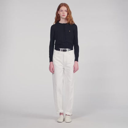 Tim Padded Round Neck Cropped Cardigan Black