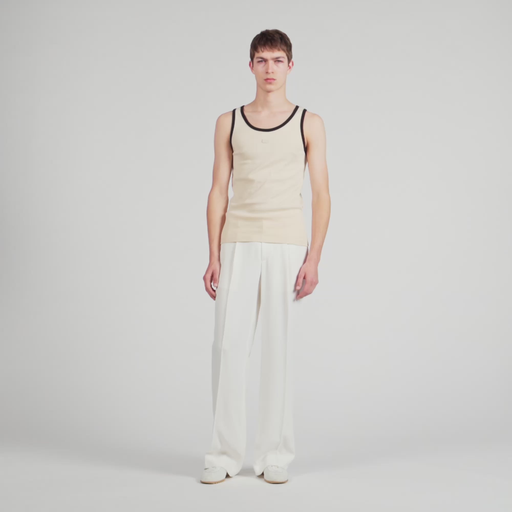 Cotton Vest Top With Patch Sand