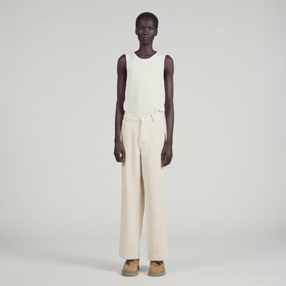 Balloon Pant Worker Wide-Leg Cotton Trousers Ecru