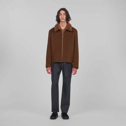 Minimal Aviator Wool zip-up jacket Camel