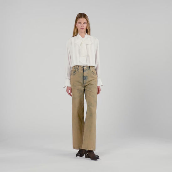 Mckay Faded Wide-Leg Jeans Beige