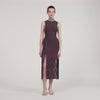 Cleopatre Fringed Knit Maxi Dress Brown