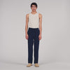 Alpha Linen Straight-Leg Linen Trousers Navy Blue