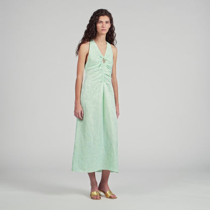 Monira V-Neck Floral Print Maxi Dress LIGHT GREEN