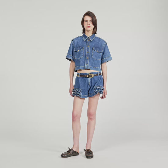 Luna Ruffled Denim Shorts Blue Jean