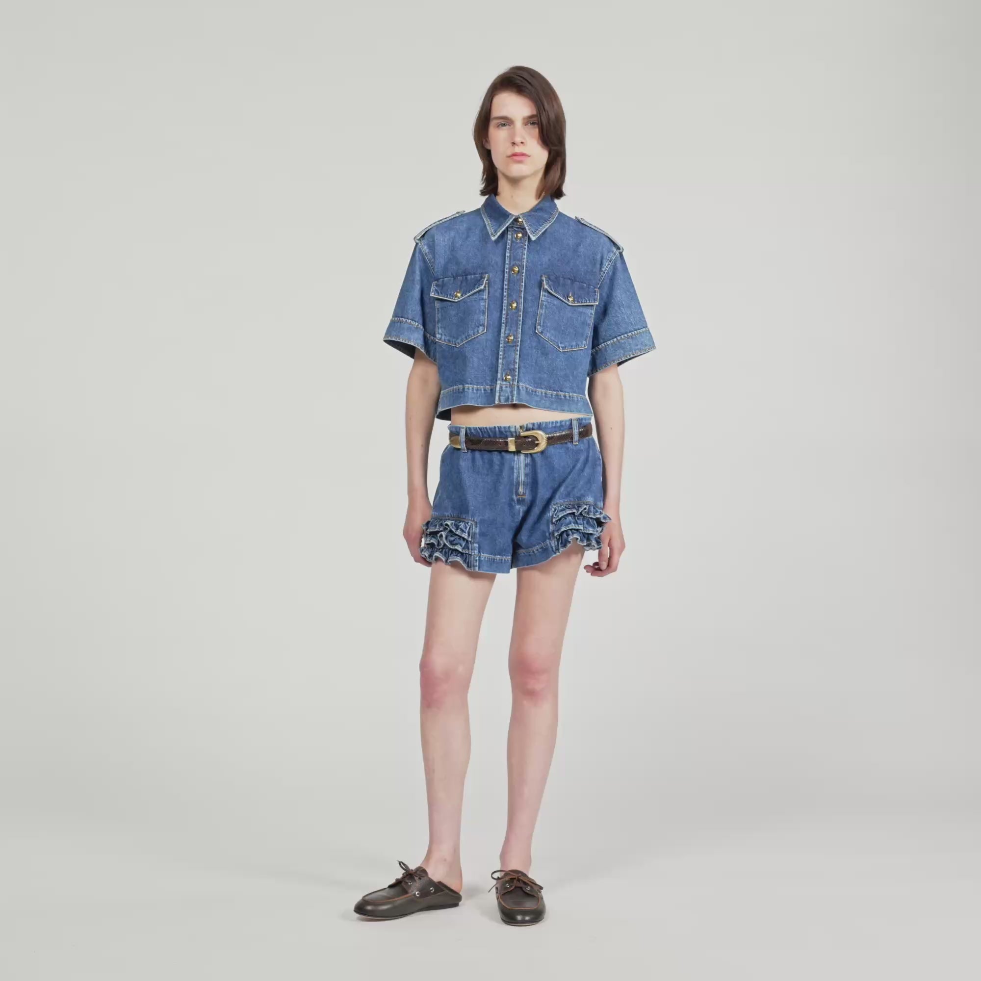 Luna Ruffled Denim Shorts Blue Jean