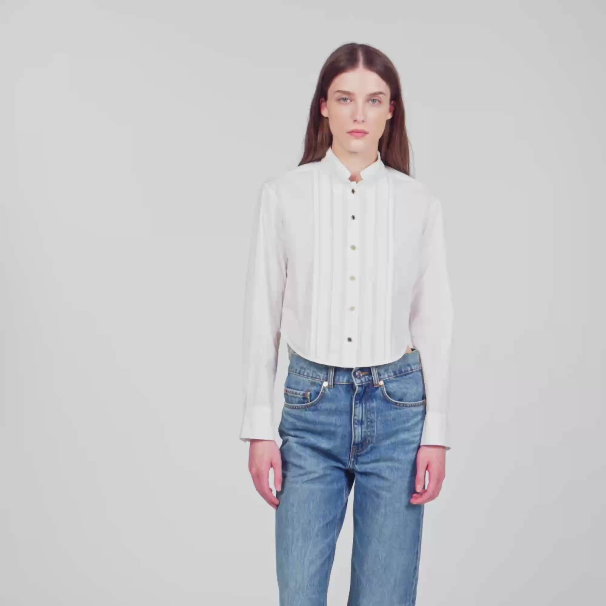 Abigail Pleated shirt with origami collar White