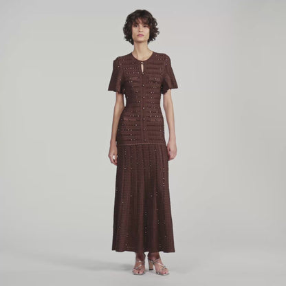 Diane Rhinestone knit maxi dress Brown