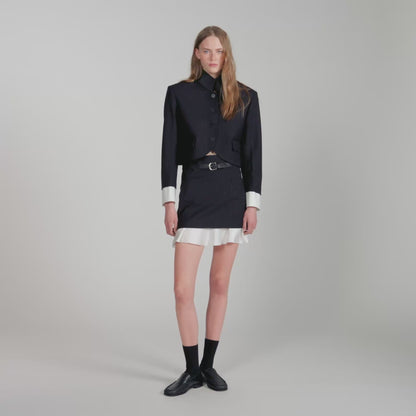 Olivandra Short striped ruffled skirt Black
