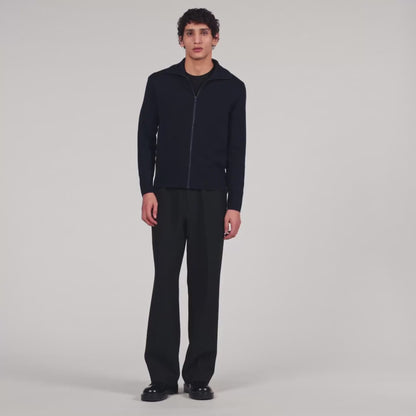 Trucker Cardigan Zip-Up Wool Cardigan Navy Blue