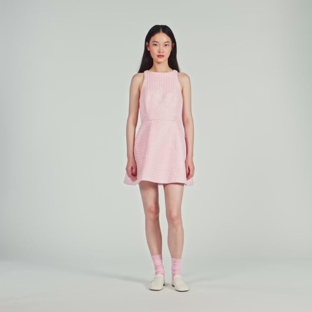 Demirose Sequin Tweed Short Dress Pink